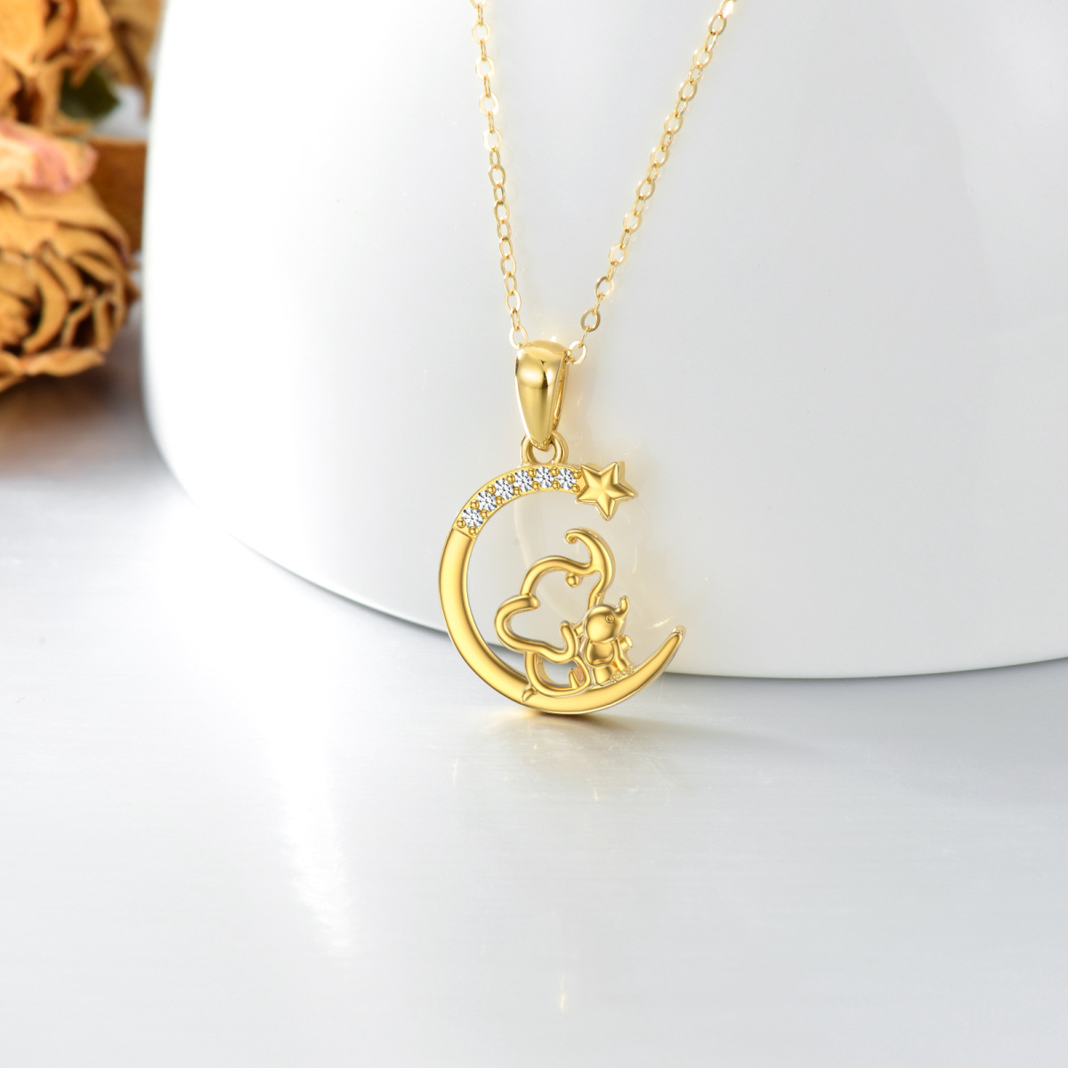 14K Gold Cubic Zirconia Elephant Pendant Necklace-3