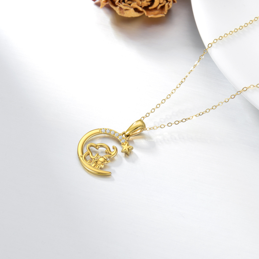 10K Gold Cubic Zirkonia Elefant Anhänger Halskette-4