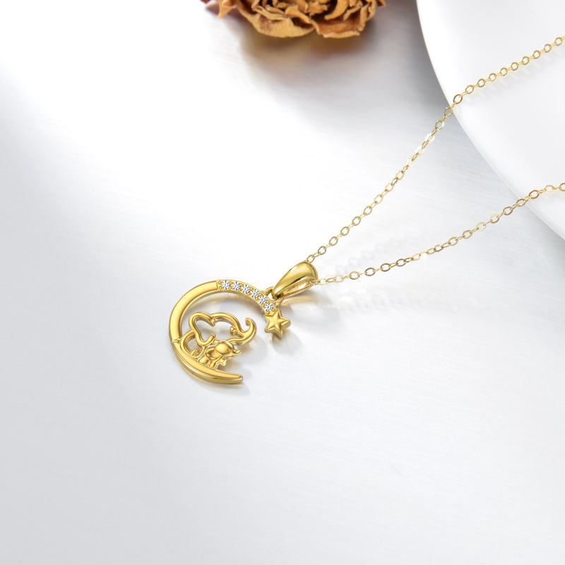 Colar com pendente de elefante em ouro branco 10K e zircónias cúbicas-4