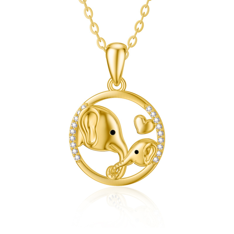 10K Gold Cubic Zirconia Elephant Pendant Necklace-1