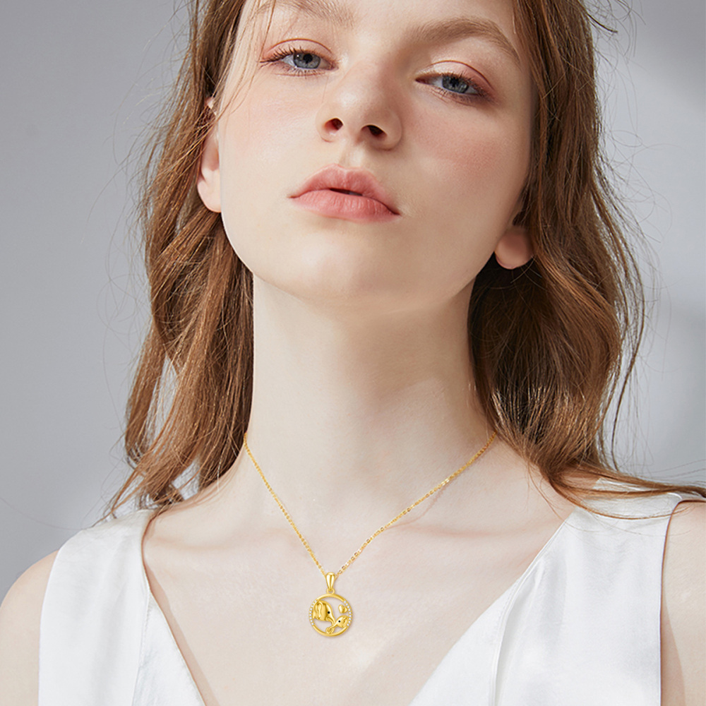 10K Gold Cubic Zirconia Elephant Pendant Necklace-2
