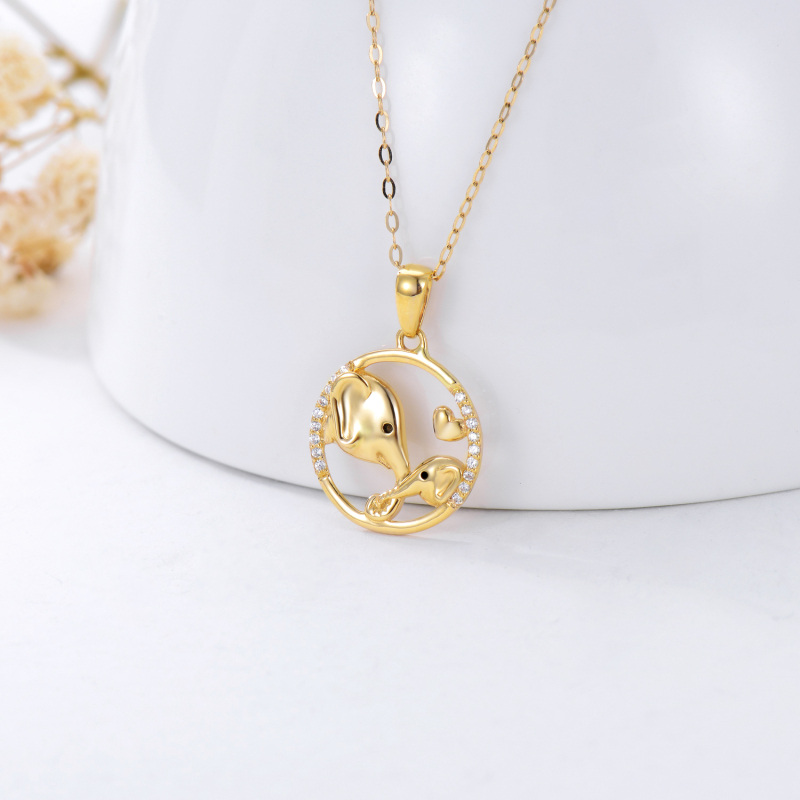 10K Gold Cubic Zirconia Elephant Pendant Necklace-3