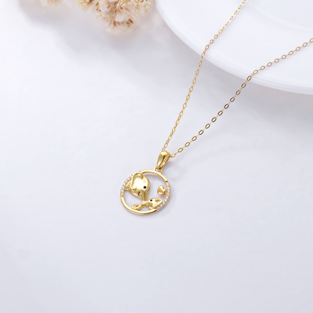 10K Gold Cubic Zirconia Elephant Pendant Necklace-4