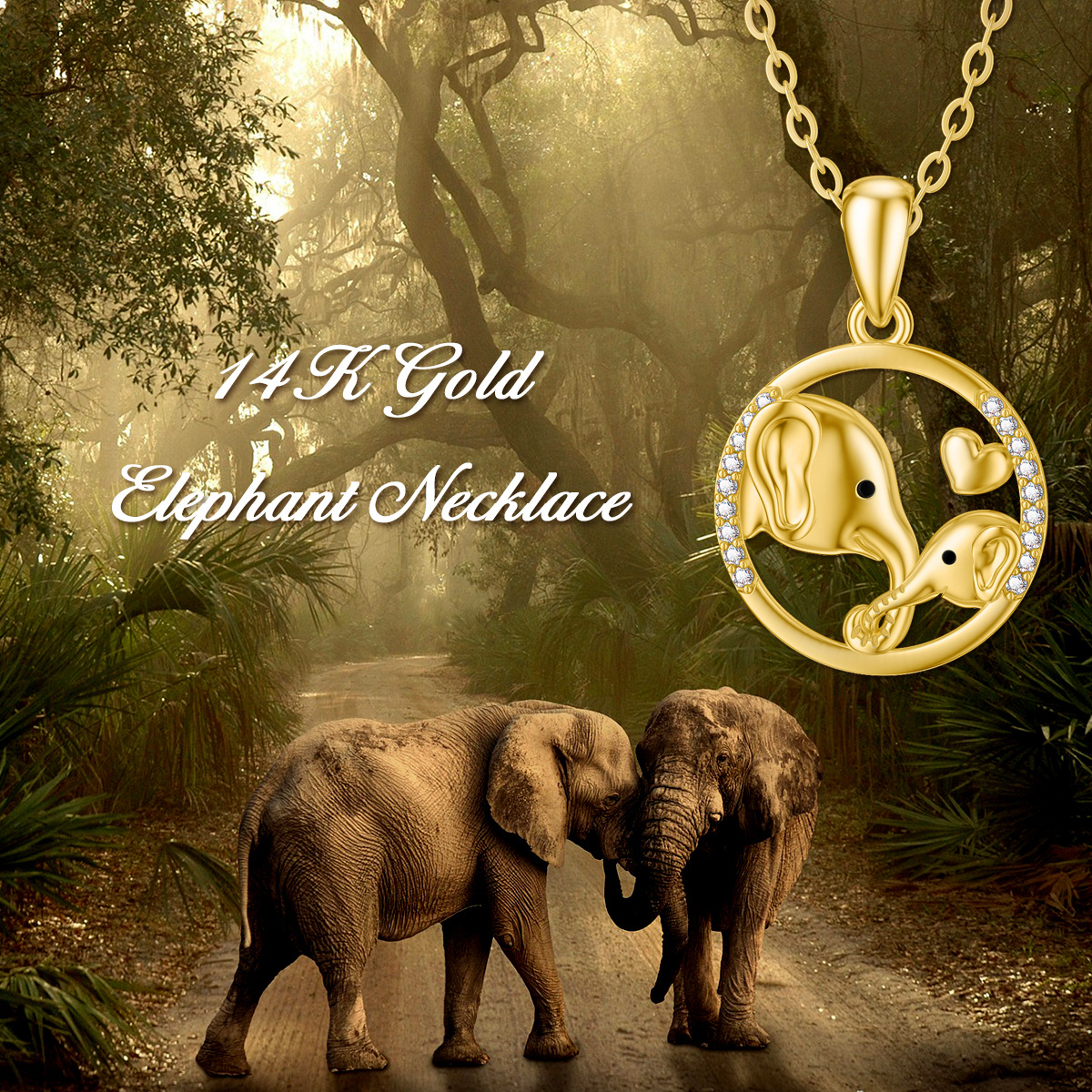 Collar Colgante Elefante Zirconia Cúbica Oro 14K-5