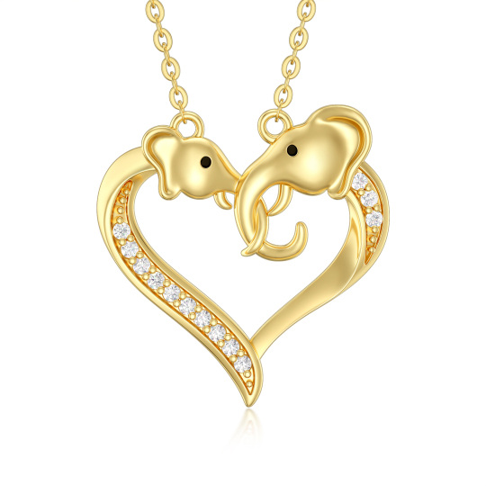 Collier pendentif éléphant en or 14K à zircon cubique