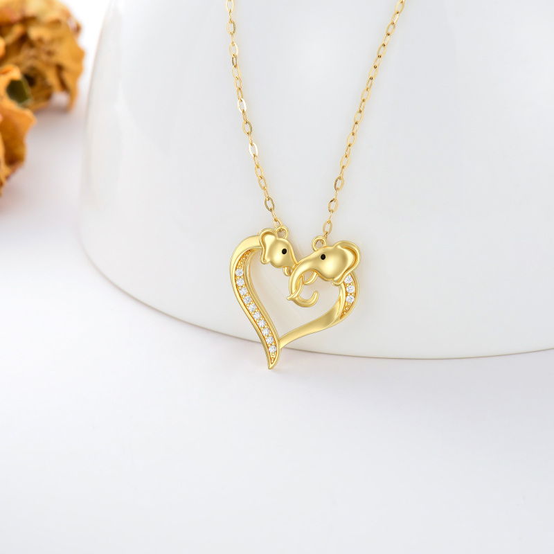 10K Gold Cubic Zirconia Elephant Pendant Necklace-3