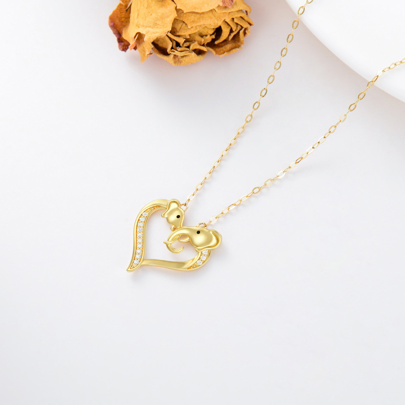 10K Gold Cubic Zirconia Elephant Pendant Necklace-4