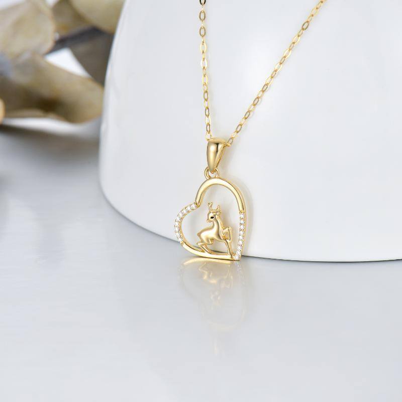 10K Gold Cubic Zirconia Elk & Heart Pendant Necklace-3