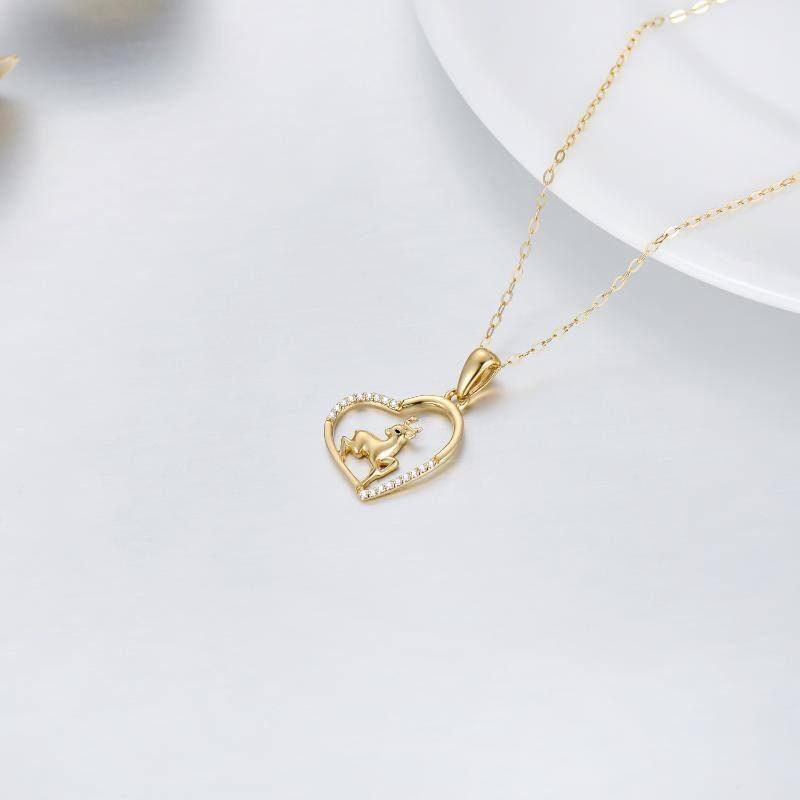 10K Gold Cubic Zirconia Elk & Heart Pendant Necklace-4