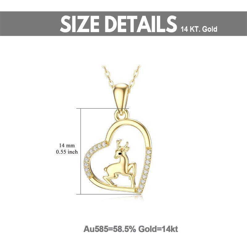 10K Gold Cubic Zirconia Elk & Heart Pendant Necklace-6