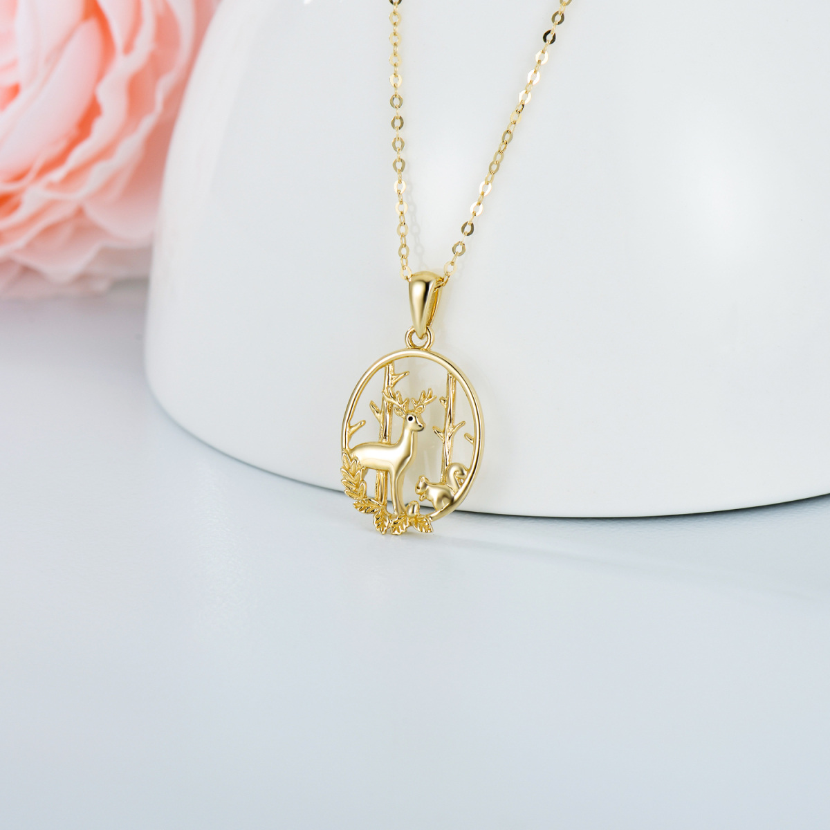 10K Gold Elk Pendant Necklace-3