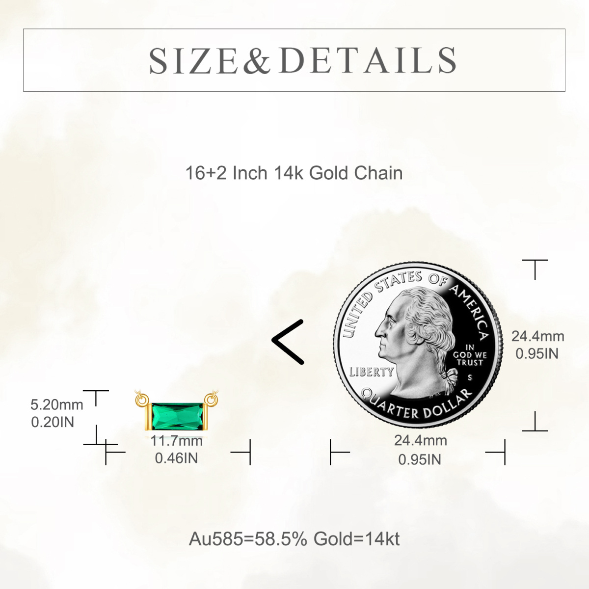 Colar com pingente baguete de zircônia cúbica esmeralda em ouro 14K-5