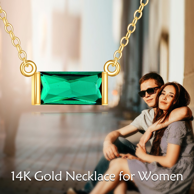 14K Gold Emerald Cubic Zirconia Baguette Pendant Necklace-6