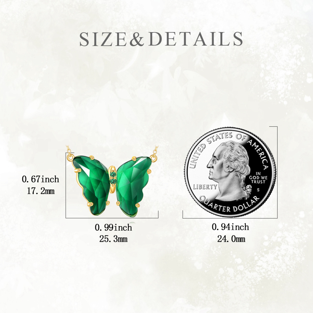 10K Gold Smaragd Cubic Zirkonia Schmetterling Anhänger Halskette-5