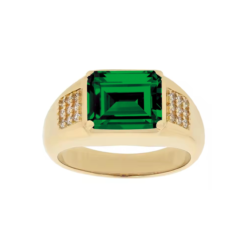 Bague pour homme en or 14K avec émeraude taillée en émeraude artificielle pour hommes-3