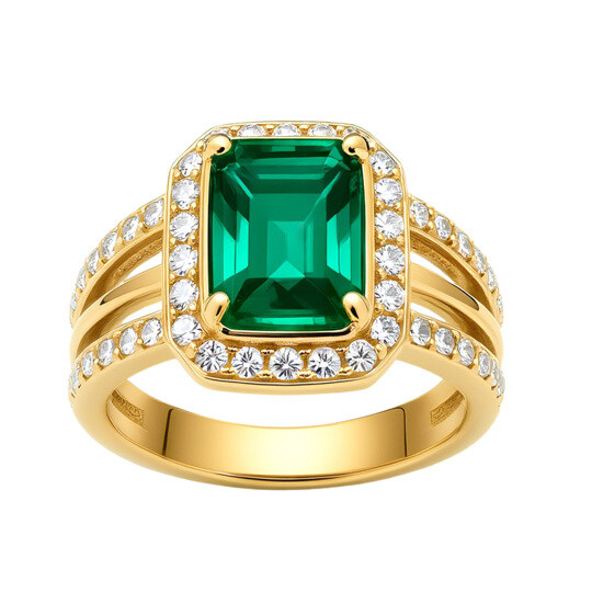 Bague de fiançailles en or 14K avec émeraude taillée émeraude