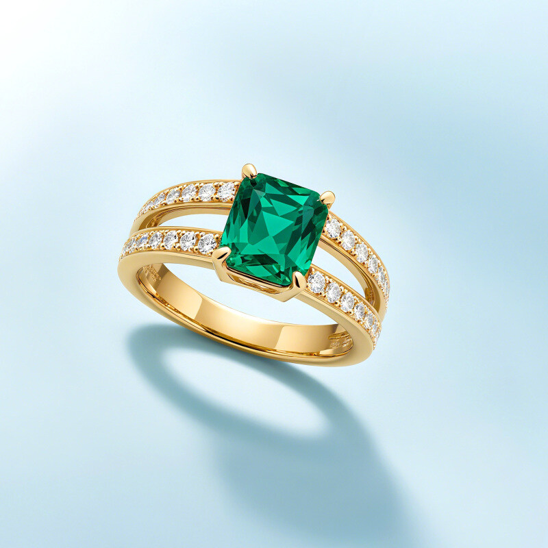 getrennt und in der gleichen Reihenfolge ausgegeben wird: Dieser exquisite 14K-Gold-Verlobungsring verkörpert zeitlose Eleganz und verfügt über einen strahlenden Smaragdschliff im Zentrum, der Raffinesse und Charme ausstrahlt – perfekt für die moderne Frau, die sowohl Luxus als auch handwerkliches Können schätzt.-5