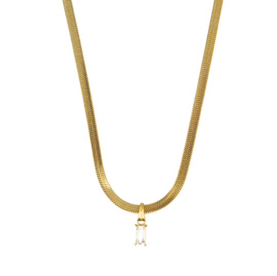 Collana a spina di pesce con pietre preziose taglio smeraldo in oro 14 carati