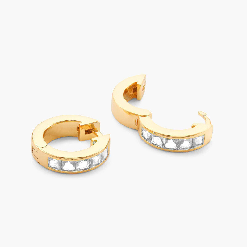 Pendientes de aro en forma de círculo con moissanita incrustada y talla esmeralda en oro de 14 quilates para hombre-3