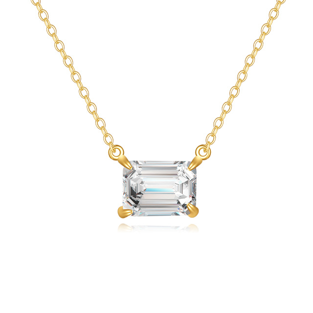 14K Gold Emerald Cut Cubic Zirconia Pendant Necklace-1