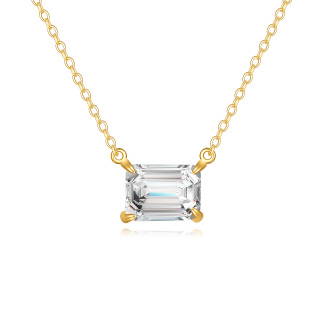 10K Gold Emerald Cut Cubic Zirconia Pendant Necklace-25