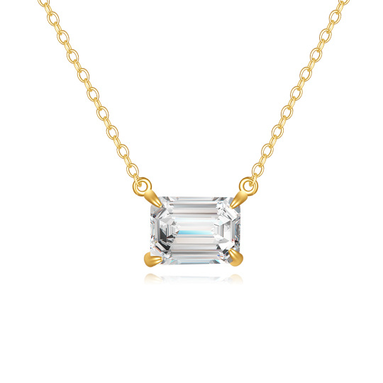 14K Gold Emerald Cut Cubic Zirconia Pendant Necklace