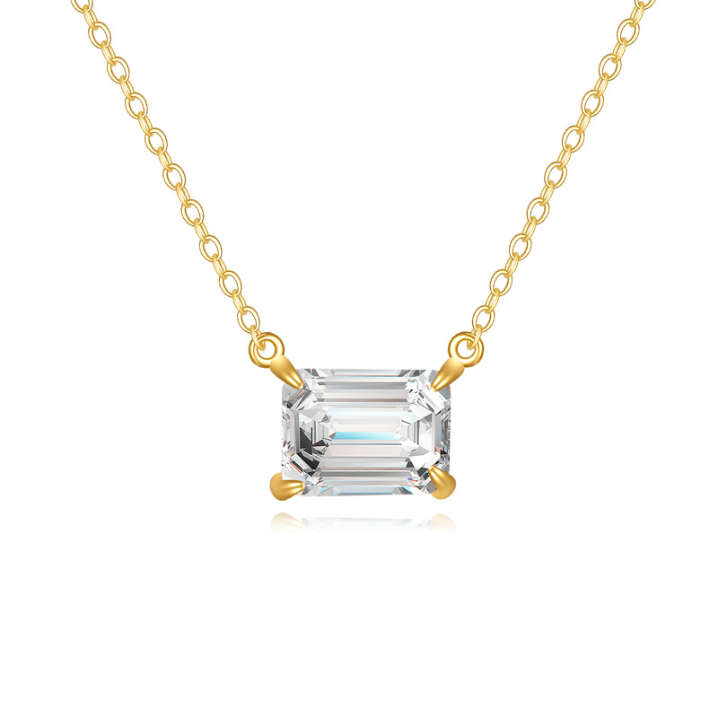 10K Gold Emerald Cut Cubic Zirconia Pendant Necklace-5