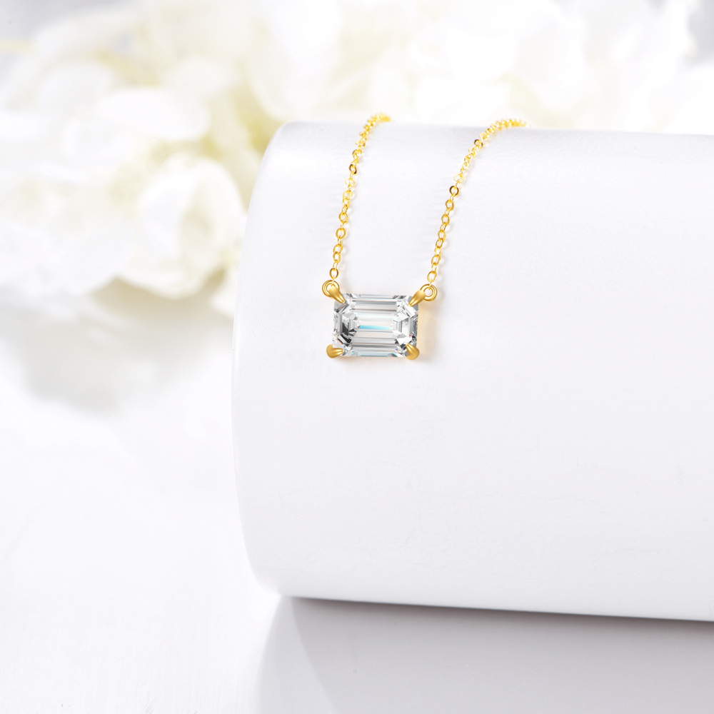 10K Gold Emerald Cut Cubic Zirconia Pendant Necklace-3