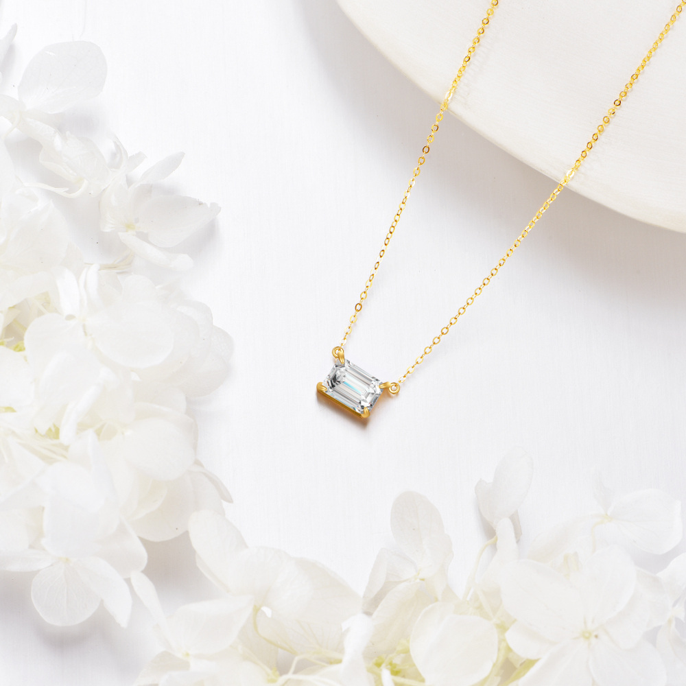 10K Gold Emerald Cut Cubic Zirconia Pendant Necklace-4