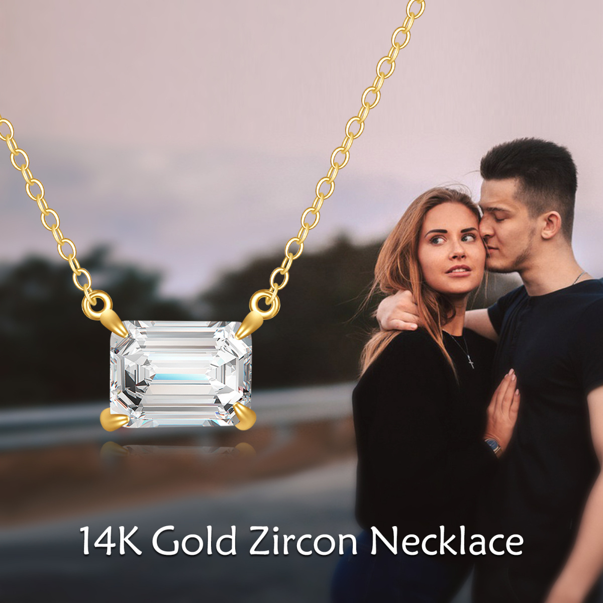 14K Gold Emerald Cut Cubic Zirconia Pendant Necklace-6