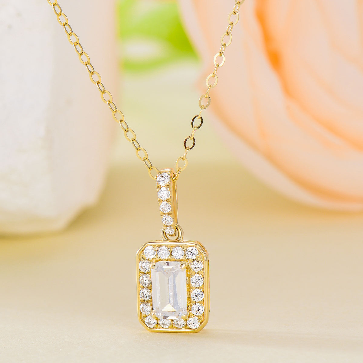 14K Gold Emerald Cut Cubic Zirconia Pendant Necklace-3