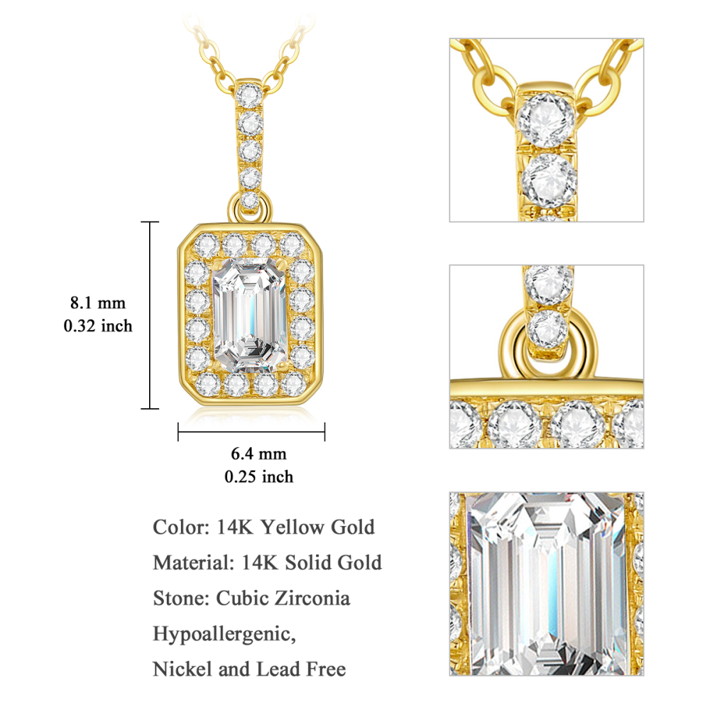 10K Gold Emerald Cut Cubic Zirconia Pendant Necklace-5