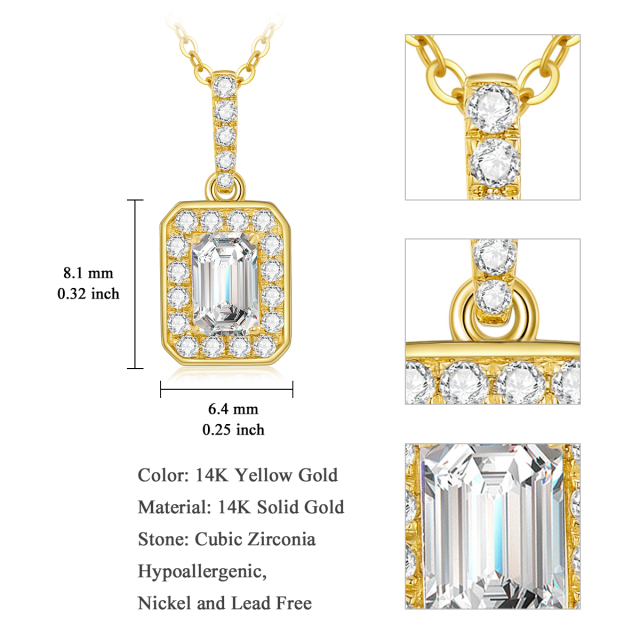 14K Gold Emerald Cut Cubic Zirconia Pendant Necklace-5