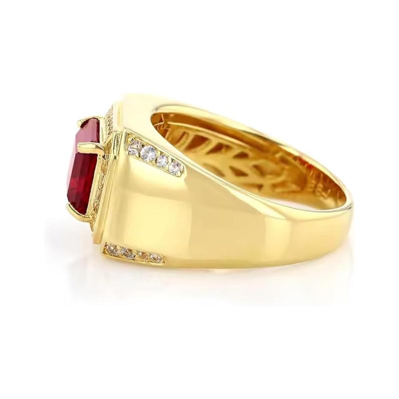 Anillo para hombre de oro 14K con rubí talla esmeralda, ideal para hombres-4