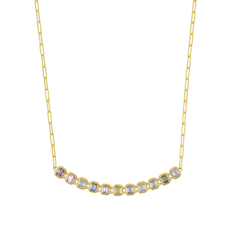 Collar gargantilla de zafiro con corte esmeralda en oro de 14 quilates-1