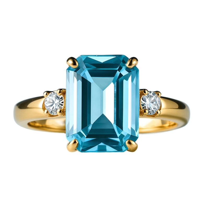 14K Gold Emerald Cut Topaz Engagement Ring-1