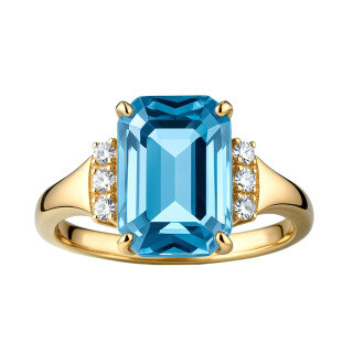 14K-Gold-Verlobungsring mit Smaragdschliff-Topas-14
