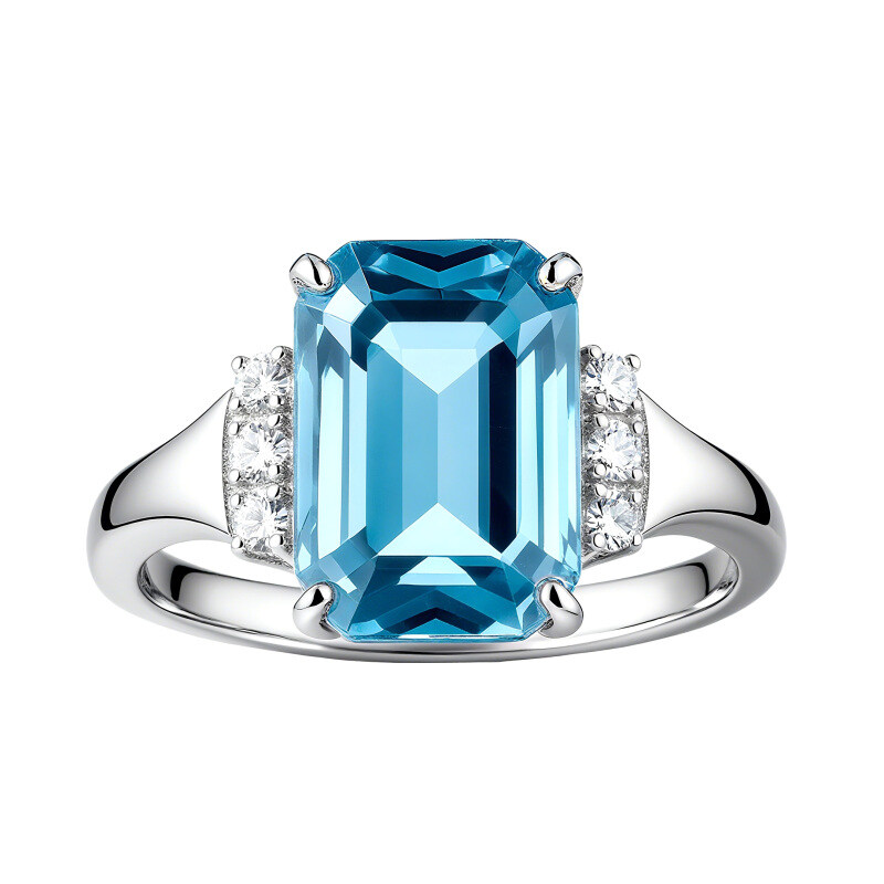 14K Gold Emerald Cut Topaz Engagement Ring-3