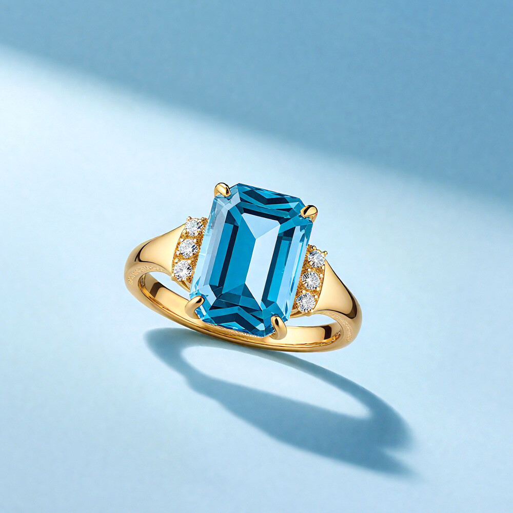 14K Gold Emerald Cut Topaz Engagement Ring-5