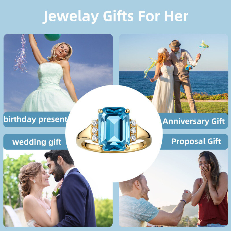 14K Gold Emerald Cut Topaz Engagement Ring-6