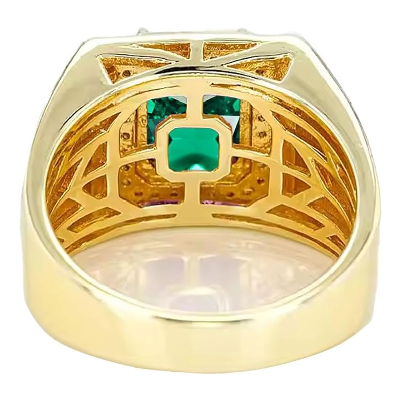 14K Gold Emerald with Diamonds Halo Emerald Cut Custom Engagement Ring for Men-3