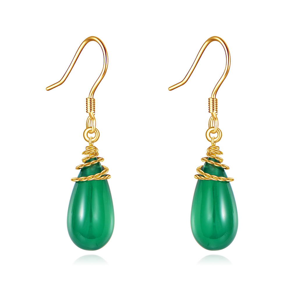 10K Gold Emerald Drop Earrings-1