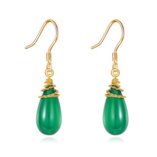 10K Gold Emerald Drop Earrings-22