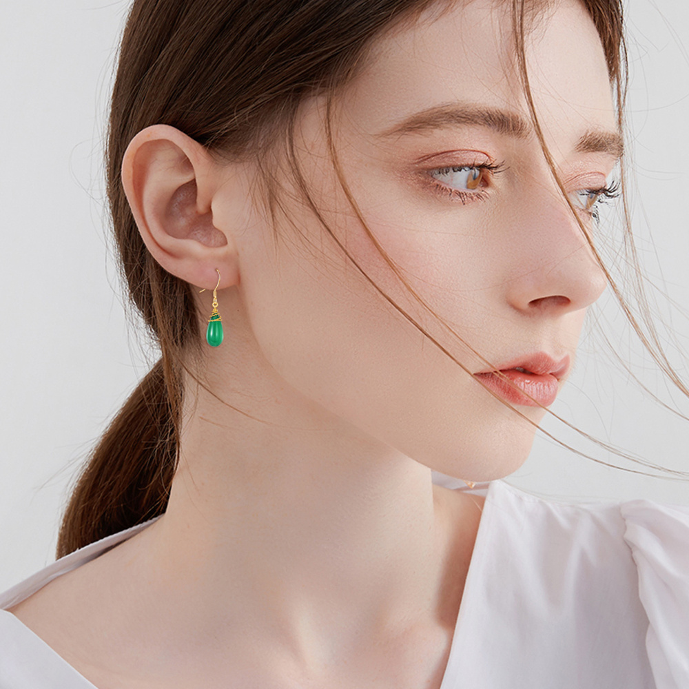10K Gold Emerald Drop Earrings-2