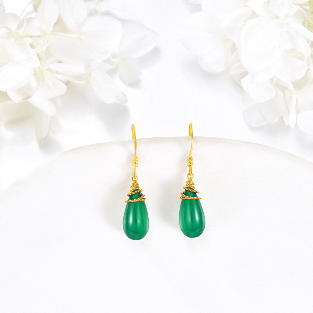 10K Gold Emerald Drop Earrings-3