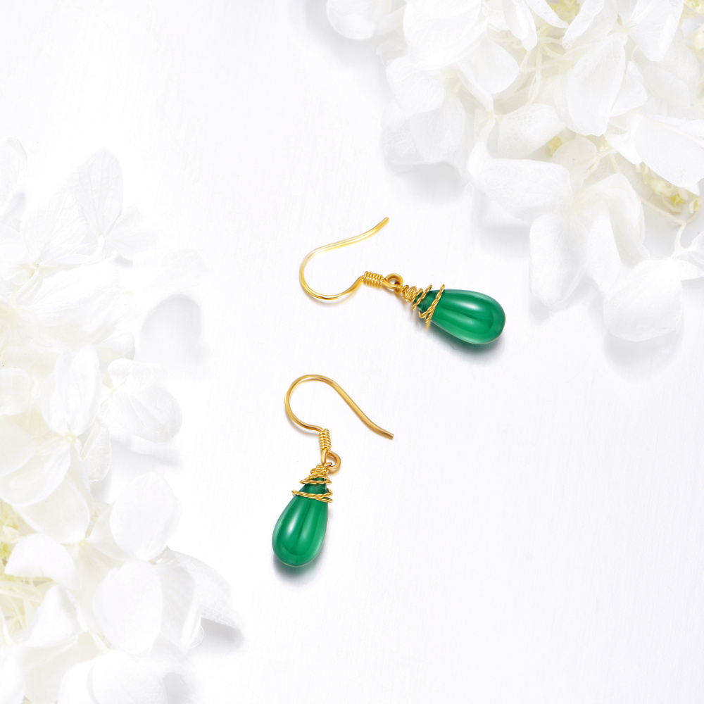 10K Gold Emerald Drop Earrings-4