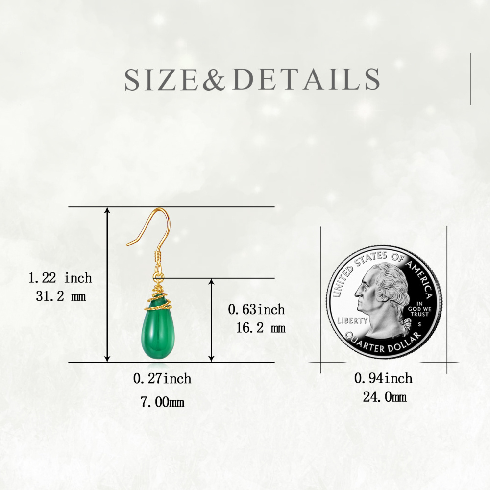 10K Gold Emerald Drop Earrings-5