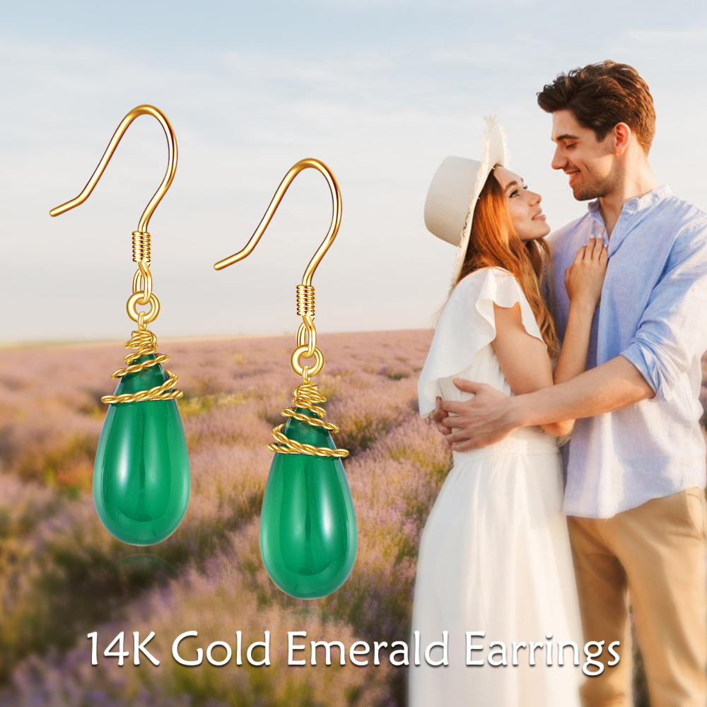 10K Gold Emerald Drop Earrings-6