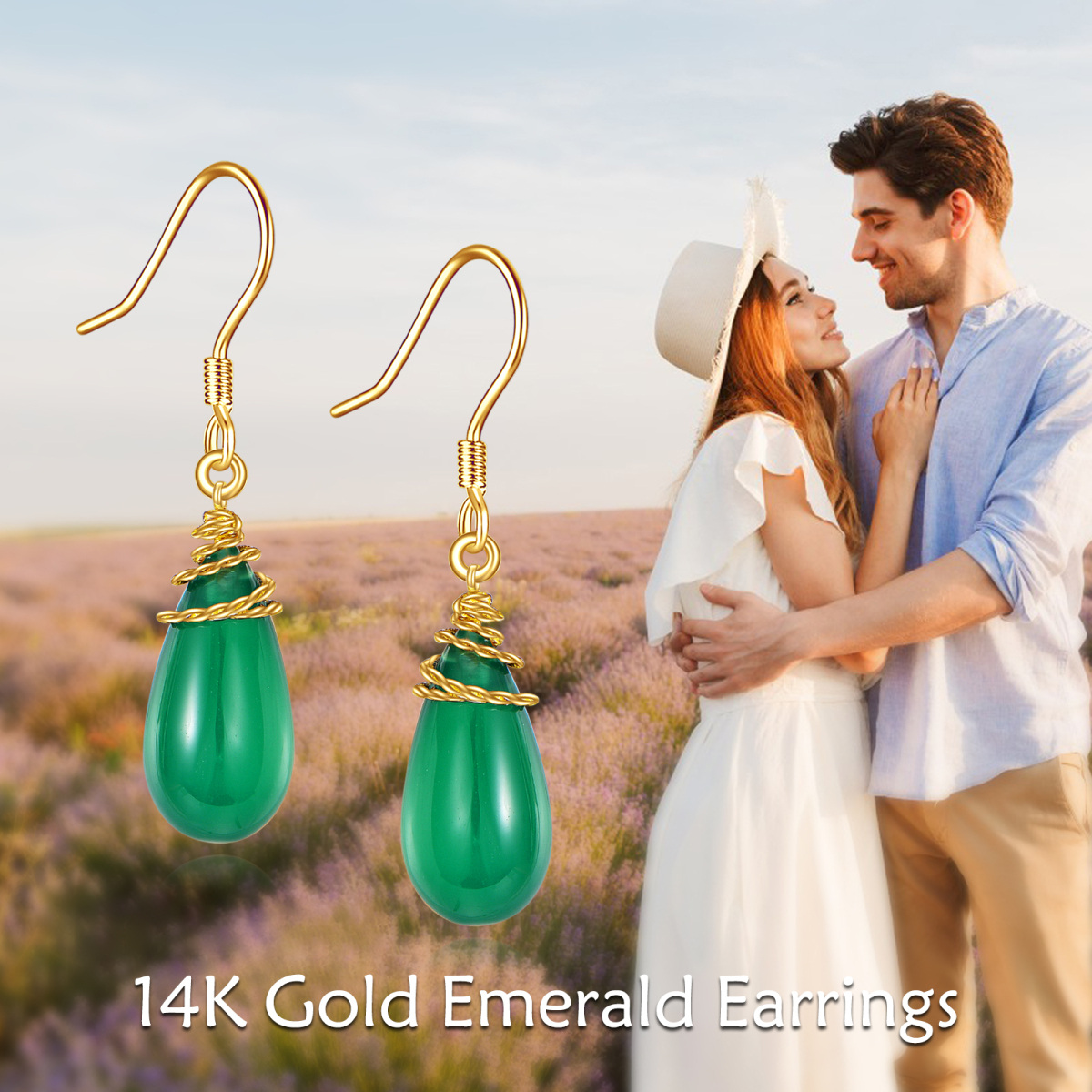 Pendientes Gota Esmeralda Oro 14K-6