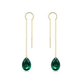 10K Gold Artificial Emerald Drop Shape Drop Earrings-17